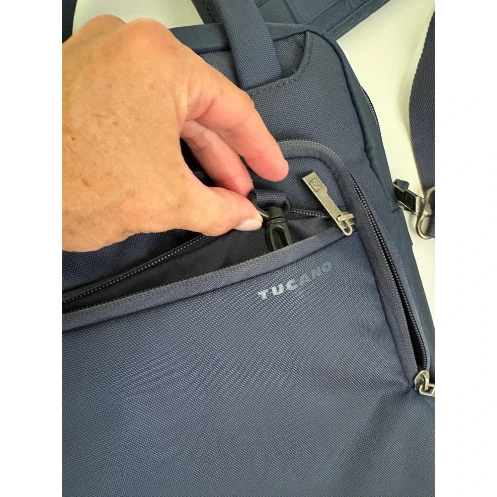 Tucano Work Out Vertical Slim Messenger Bag Navy Blue Nylon Tablet Laptop Case